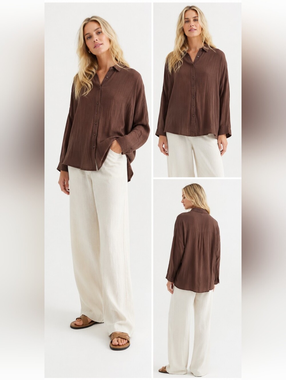 Universal Thread Size M Brown Button-Down Gauze Cotton Shirt